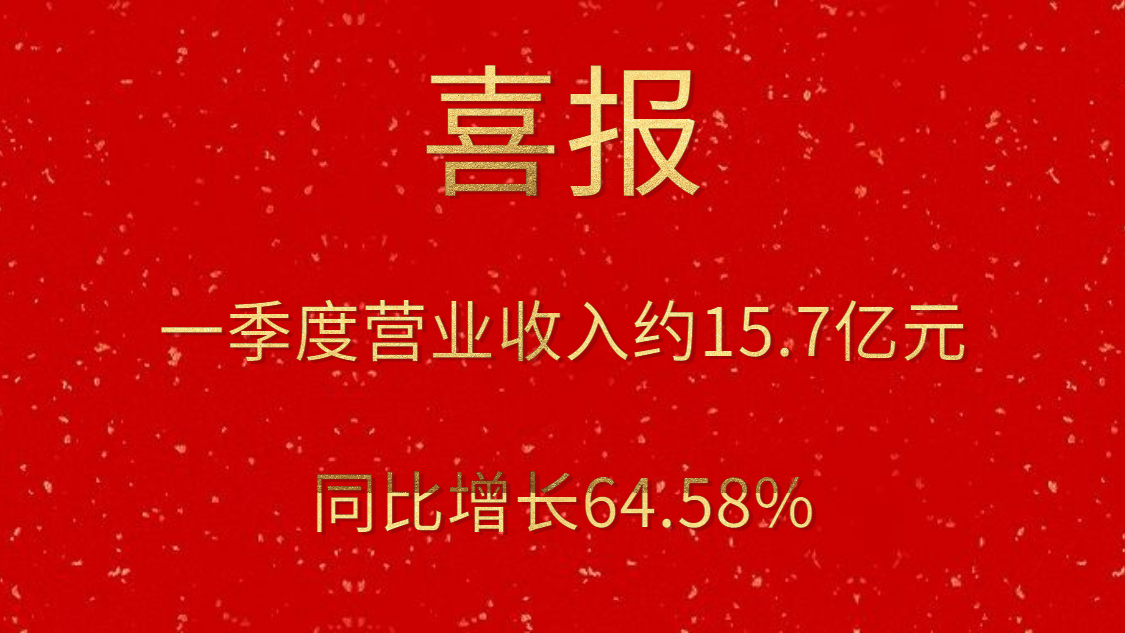 公司一季度實現(xiàn)營業(yè)收入約15.7億元，同比增長64.58%